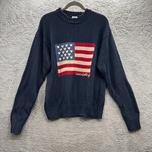 Disney Women's Large Mickey Mouse Knit American Flag Sweater Blue USA Mouse Ears